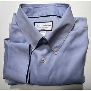 CHARLES TYRWHITT Men’s Blue Oxford Dress Shirt Size M Medium 16.5/35 Classic Fit